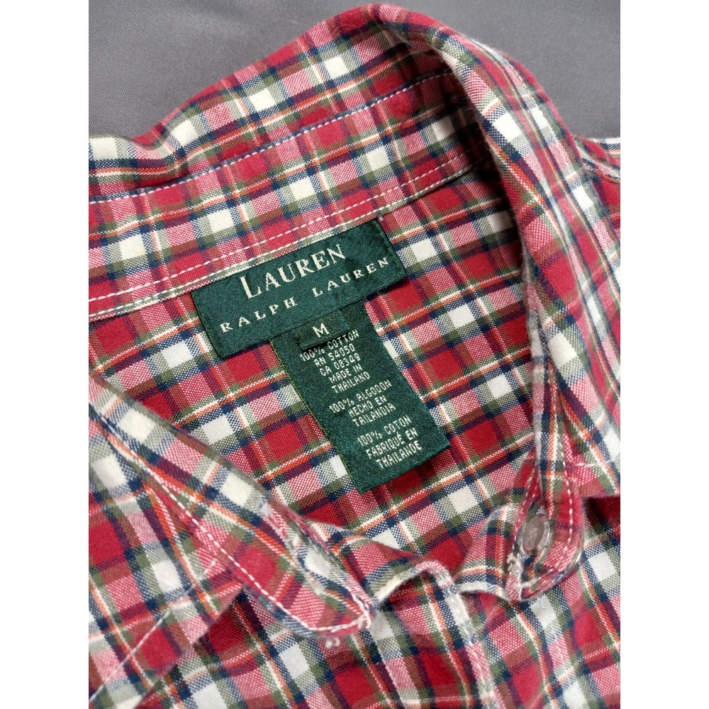 Lauren Ralph Lauren Womens Red Plaid Button Down Shirt Size M Cotton Long Sleeve - Picture 2 of 8